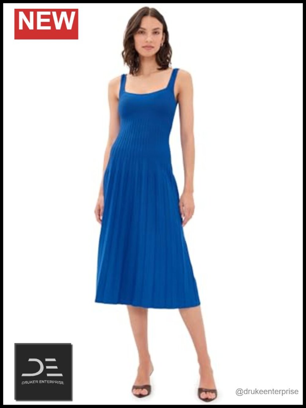 Mid-Weight Stretch Knit Square Neck Knee-Length Dress Sleeveless Party